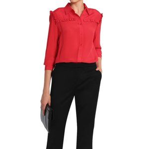 MAJE - Ruffle-trimmed silk crepe de chine shirt
